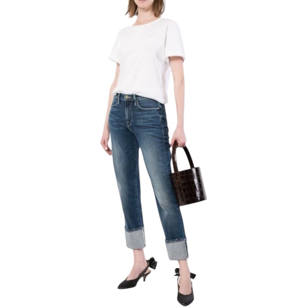 FRAME LE HIGH CUFFED Mid Rise STRAIGHT LEG STRETCH JEANS Size 27 NWT‎ $230